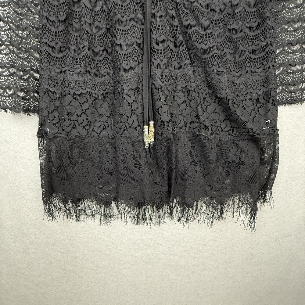Meghan Los Angeles Lace Dress/Tunic Top Womens 0 Black Sheer Boho Bell Sleeve - Picture 10 of 11